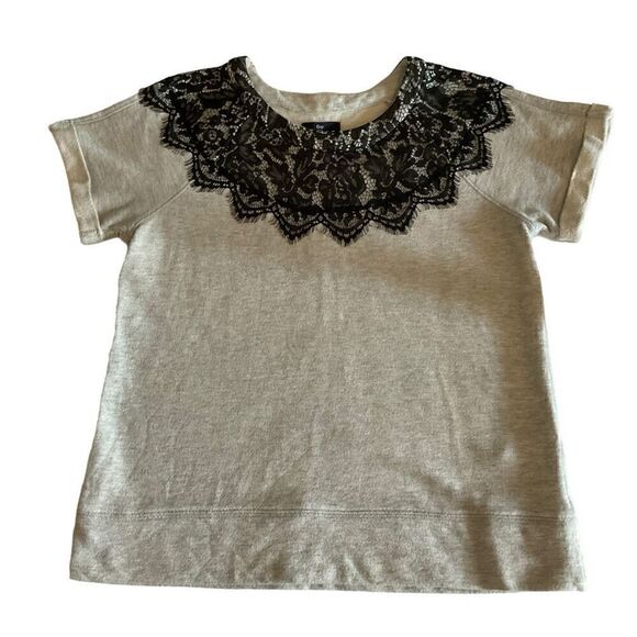 Gap Factory Top Sweatshirt Short Sleeve Cuffs Black Lace Grey Women Size Small - Picture 8 of 11